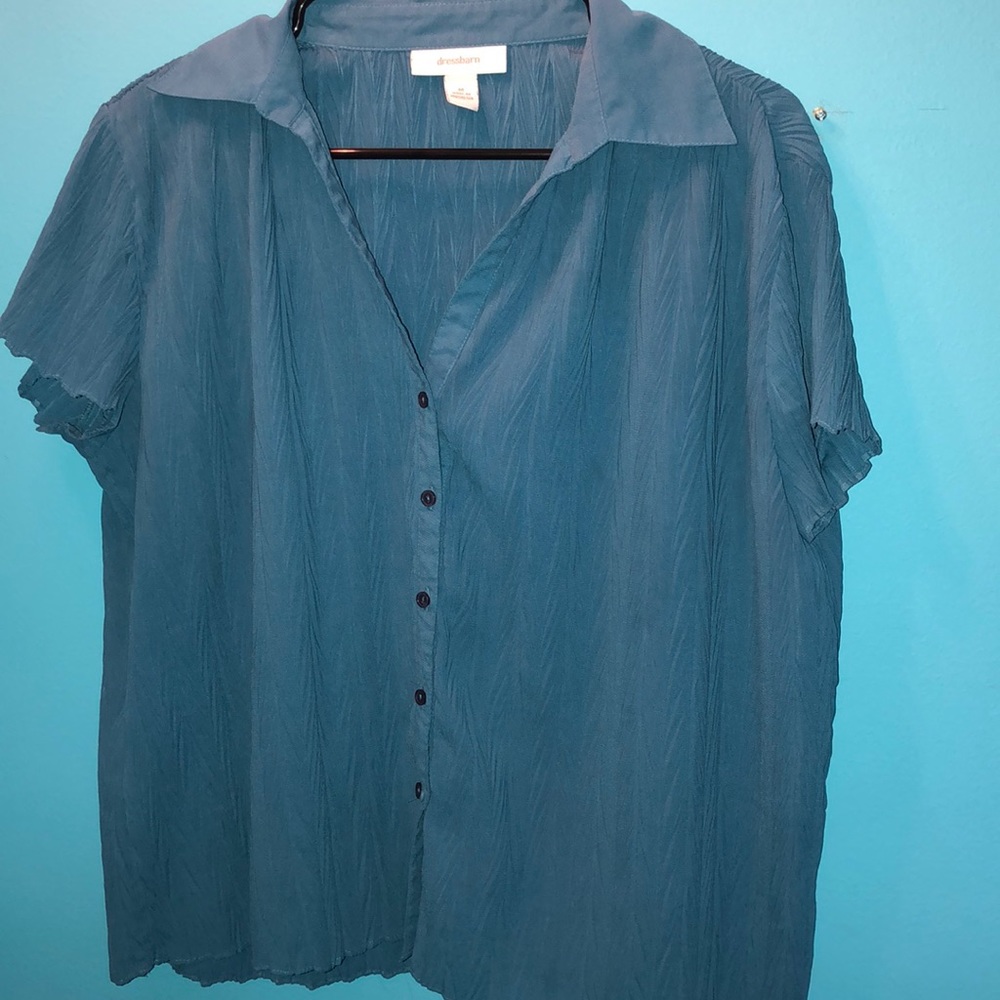 Turquoise blue button down blouse